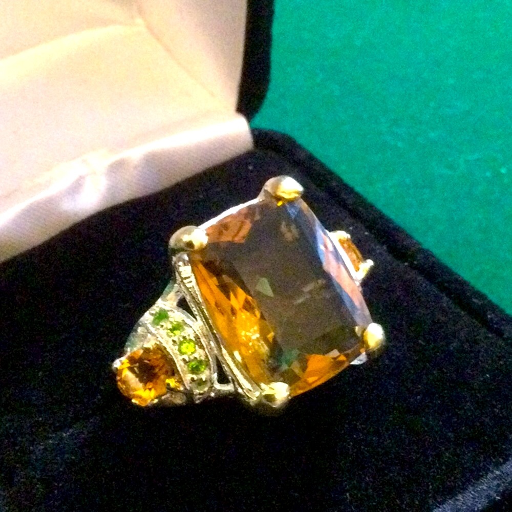 Genuine Emerald Cut Citrine Gemstone Ring